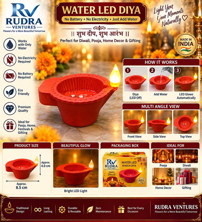 Rudra Ventures Classic Red Water Sensor LED Diya