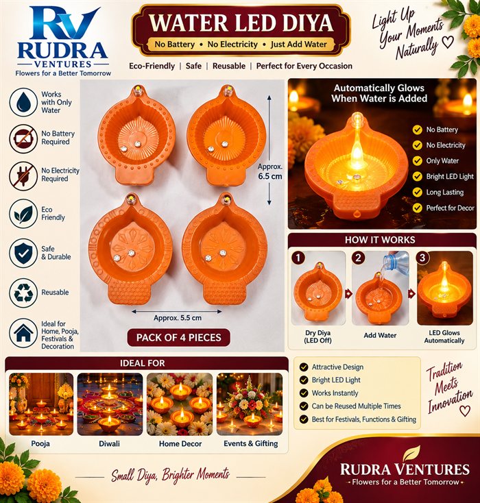 Rudra Ventures Classic Terracotta Water Sensor LED Diya Pack of 4