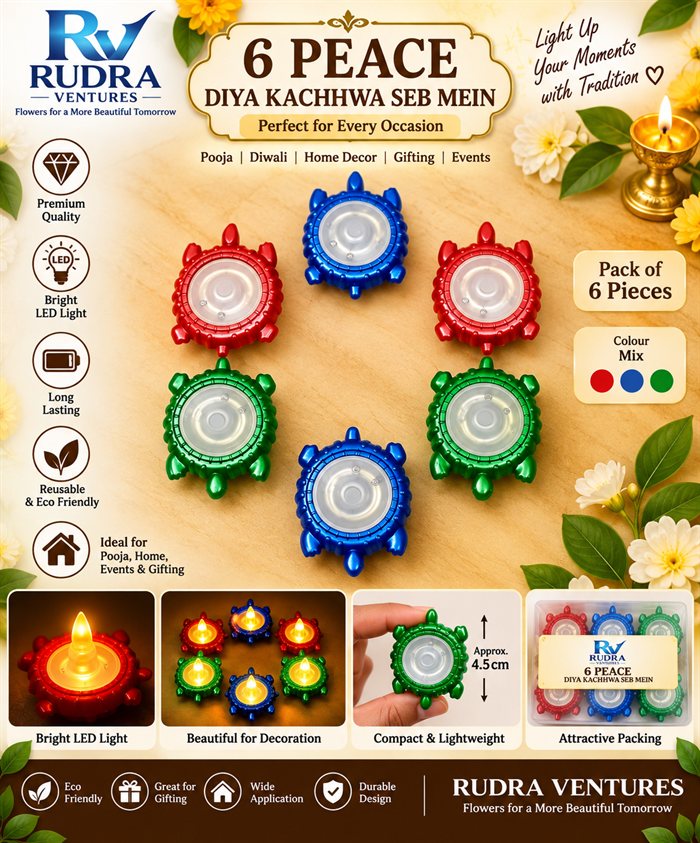Rudra Ventures Kachhwa Shape Water Sensor LED Diya Pack of 6