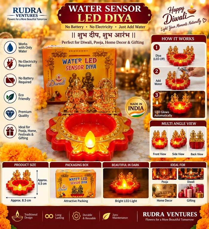 Rudra Ventures Laxmi Ganesh Ji Water Sensor LED Diya