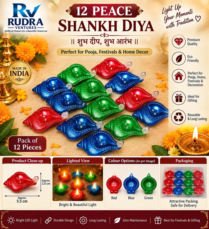 Rudra Ventures 12 Peace Shankh Water Sensor LED Diya