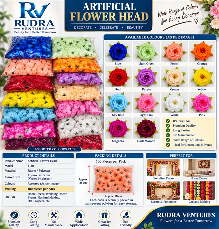 Rudra Ventures Bulk Flower Heads Pack - Model T-30 (100 Pcs)