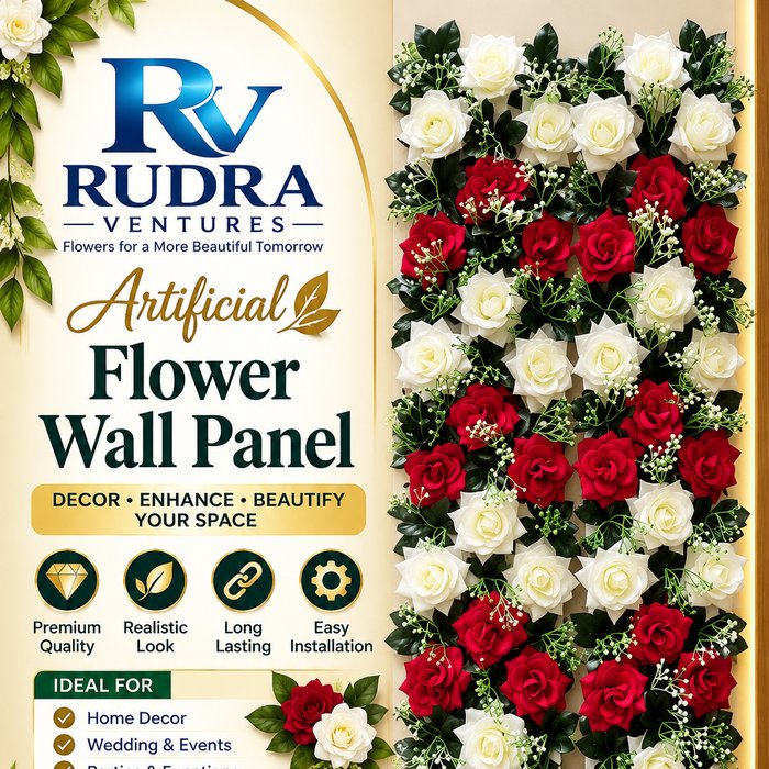 Rudra Ventures Floral Wall Panel (Red, White & Green Foliage)