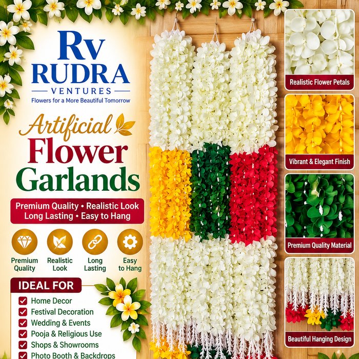 Rudra Ventures Tricolor Festive Genda Garland (Yellow, White, Orange)