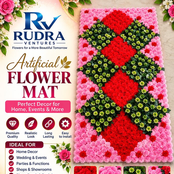 Rudra Ventures Geometric Diamond Floral Carpet Mat