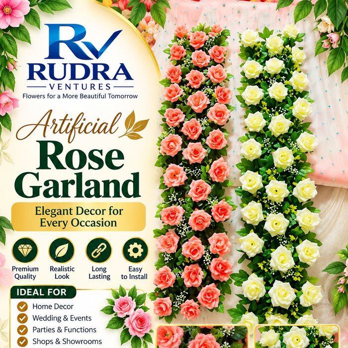 Rudra Ventures Dual-Tone Peach & White Rose Garland