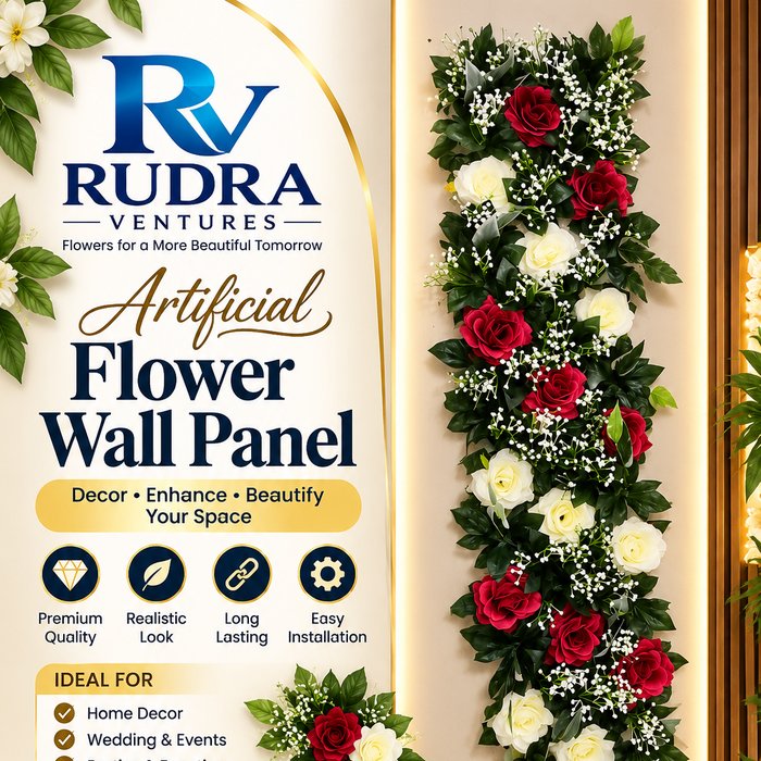 Rudra Ventures Artificial Floral Rose Wall Panel (1 Ft x 3 Ft)