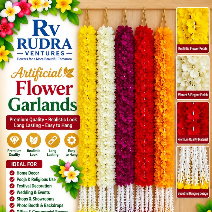 Rudra Ventures Bright Marigold Festive Garlands (Yellow & Red Fluffy Mala)