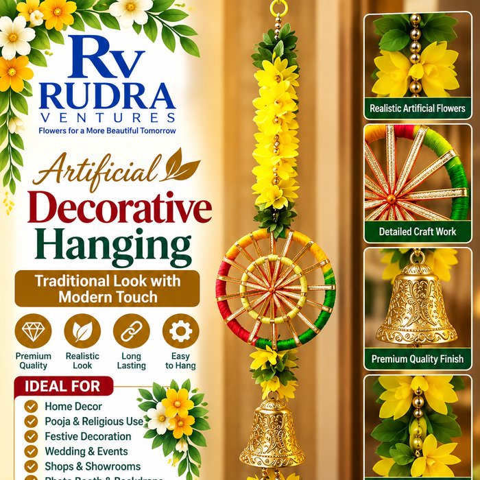 Rudra Ventures Traditional Floral Ring Latkan (Yellow & Orange)