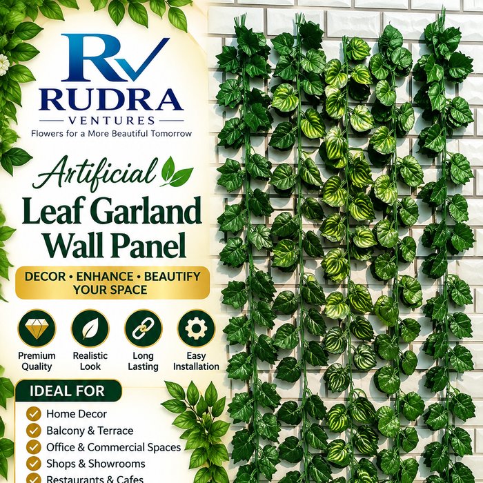 Rudra Ventures Artificial Leaf Garland Wall Panel (Lush Greenery)