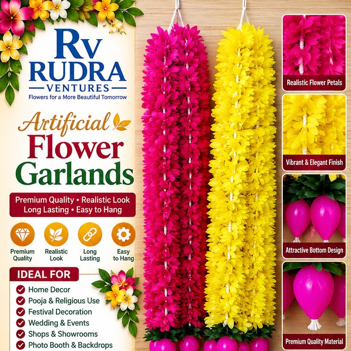 Rudra Ventures Magenta Pink & Bright Yellow Fluffy Marigold Mala