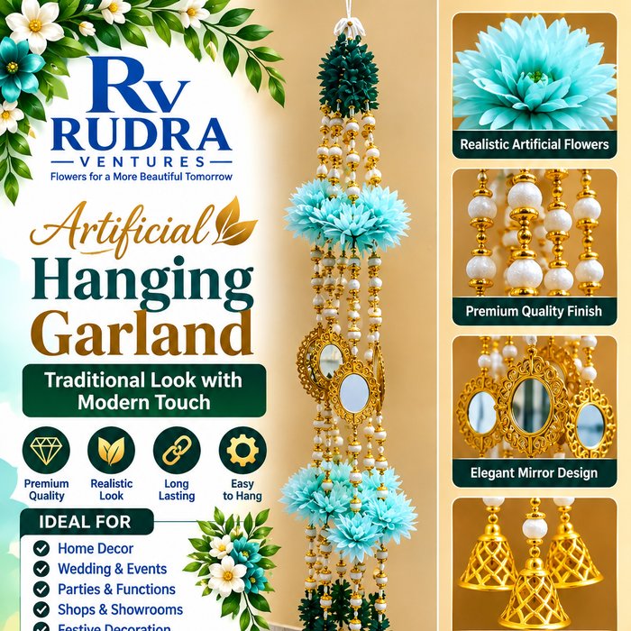 Rudra Ventures Deep Teal Blue Traditional Latkan with Mirror & Bells