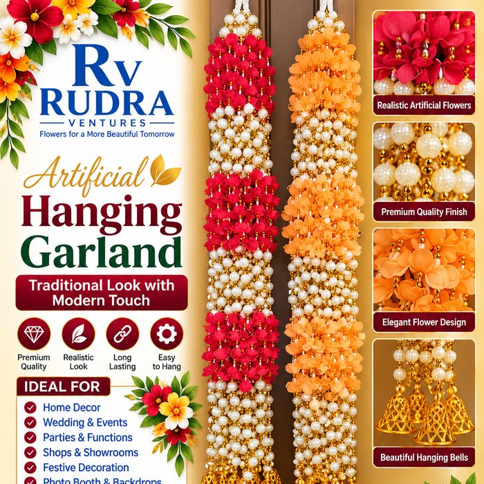 Rudra Ventures Flame Orange & Crimson Festive Hanging with Brass Bells