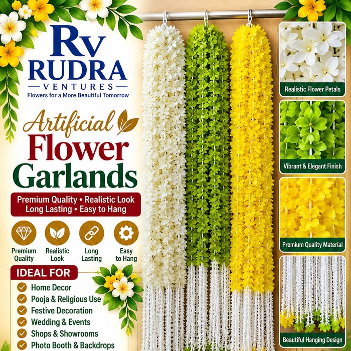 Rudra Ventures Golden Yellow & Pearl White Fluffy Mala Strings