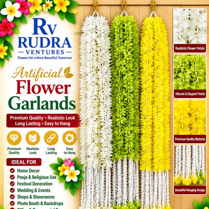 Rudra Ventures Lime Green, Sunshine Yellow & White Mogra Strings