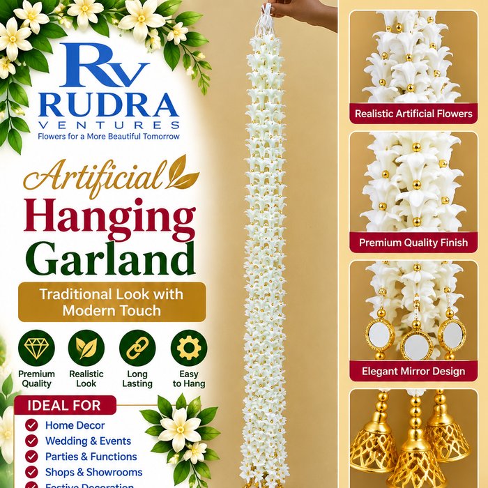 Rudra Ventures Pearl White Jasmine & Mirror Bell Traditional Hanging