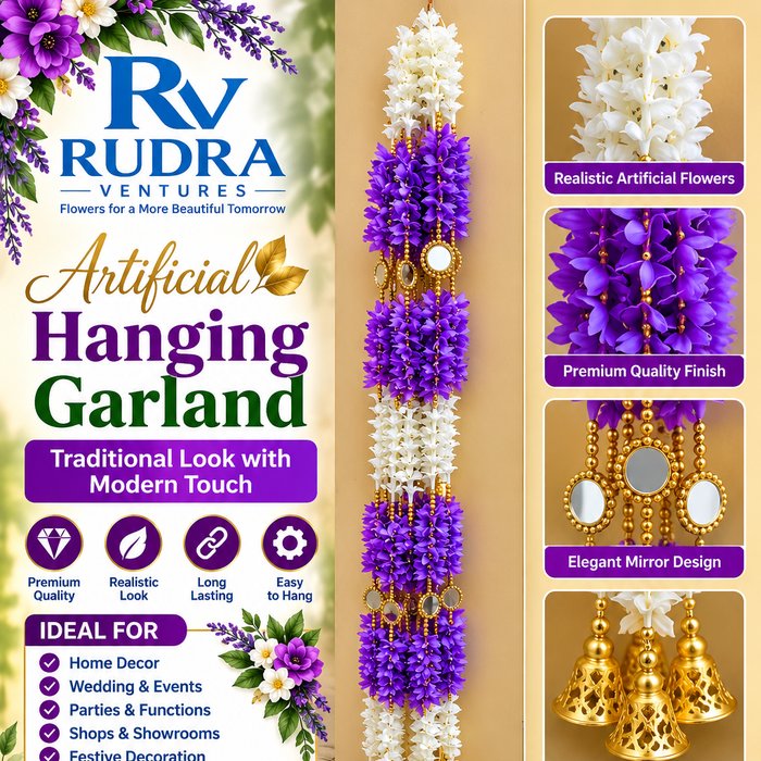 Rudra Ventures Royal Purple Wisteria & Mogra Hanging with Golden Bells