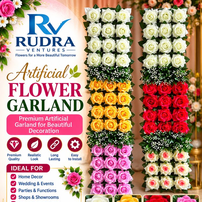 Rudra Ventures Signature Rose Garlands in 4 Colors (White, Yellow, Red, Pink)