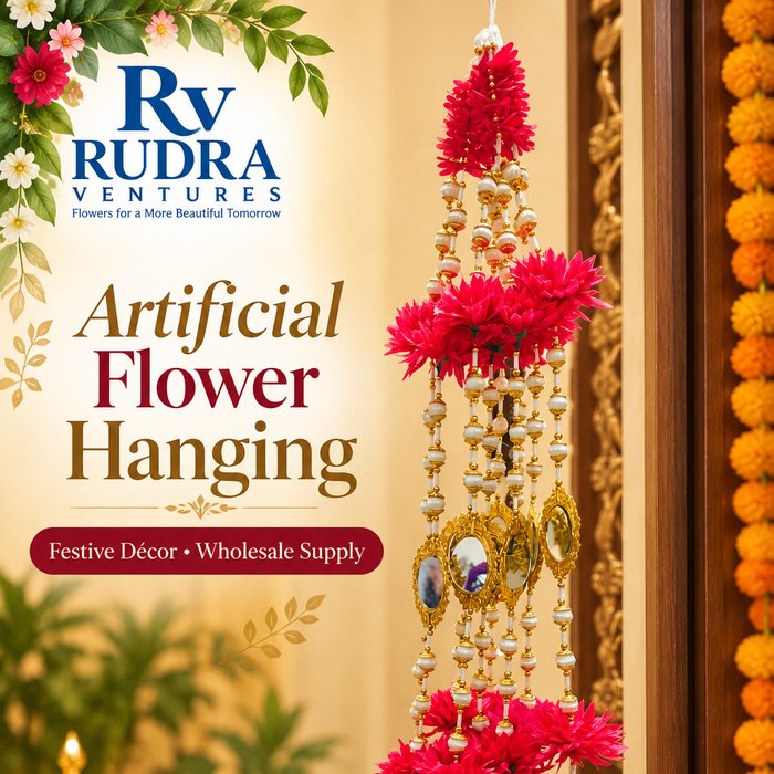 Rudra Ventures Festive Pom-Pom & Mirror Floral Hanging