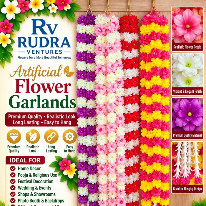 Rudra Ventures Vibrant Festive Mix Garlands (Magenta, Yellow, White, Blue)