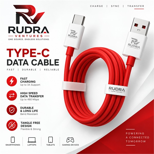 Rudra Ventures USB to Type-C Cable Red Edition